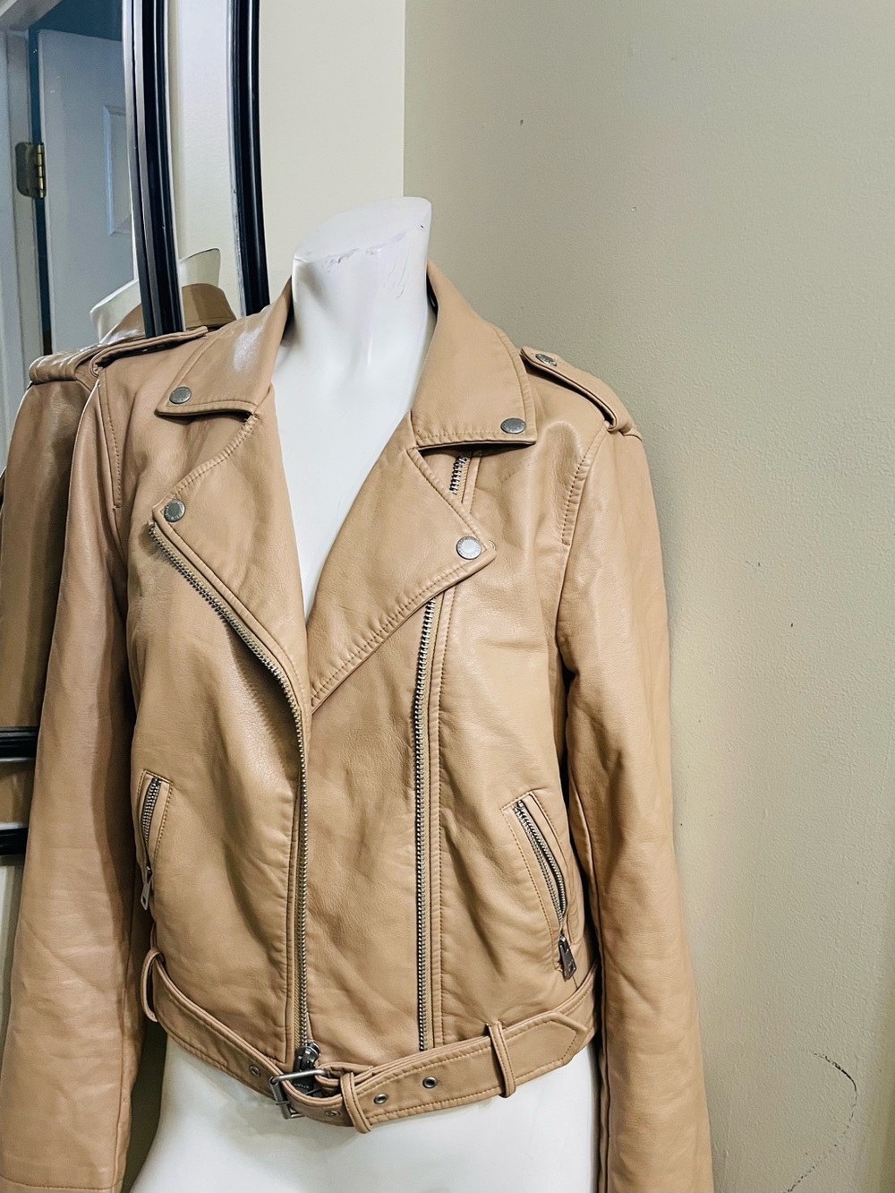 Levi's Tan Leather Biker Jacket with Belt